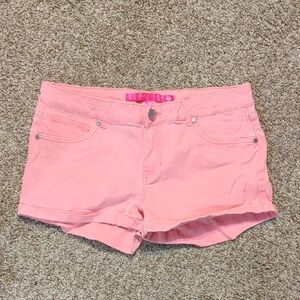 Tinseltown Pink Jean Shorts with Frayed Hem